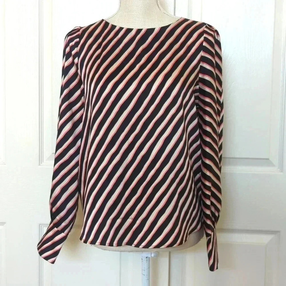 MNG Suit Black, cream and pink Striped Blouse - Picture 1 of 6